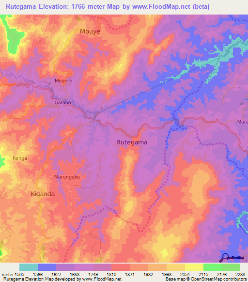 Rutegama,Burundi Elevation Map