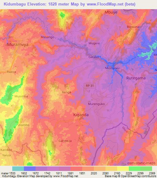 Kidumbagu,Burundi Elevation Map