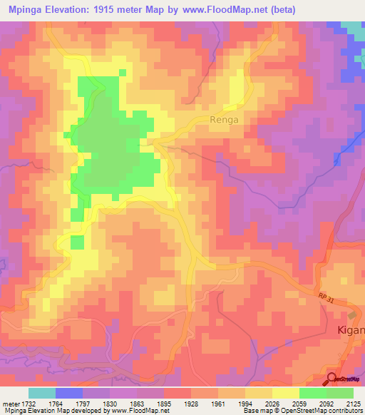 Mpinga,Burundi Elevation Map