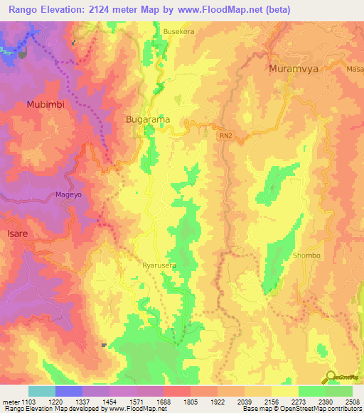 Rango,Burundi Elevation Map