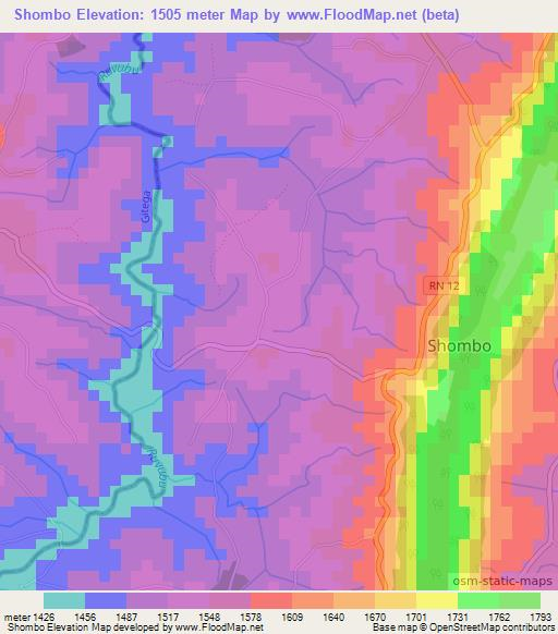 Shombo,Burundi Elevation Map