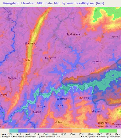 Kuwigitabu,Burundi Elevation Map