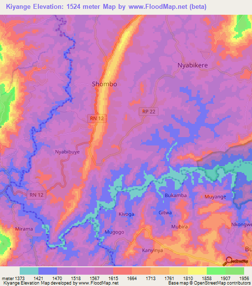 Kiyange,Burundi Elevation Map