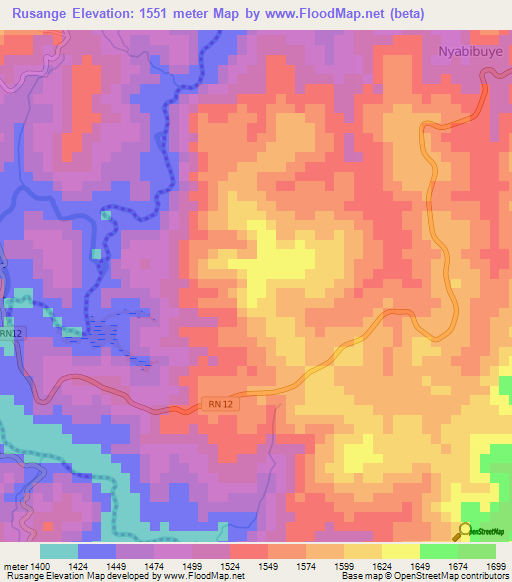 Rusange,Burundi Elevation Map
