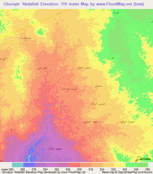 Ghurayb `Abdallah,Syria Elevation Map