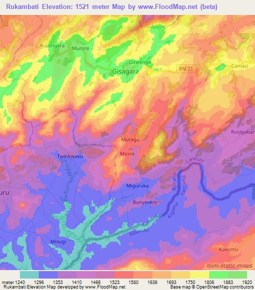 Rukambati,Burundi Elevation Map