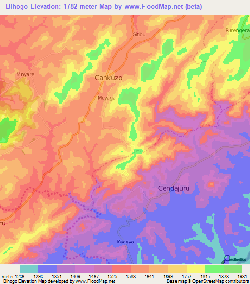 Bihogo,Burundi Elevation Map