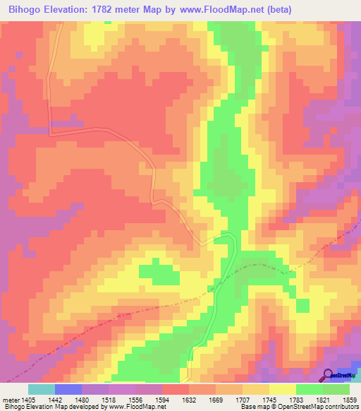Bihogo,Burundi Elevation Map