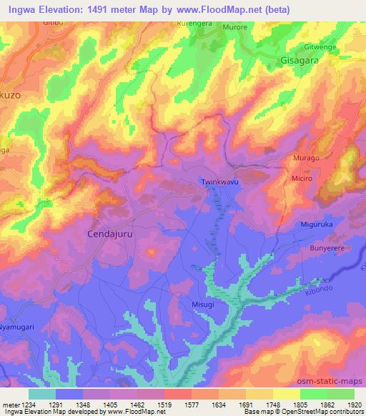 Ingwa,Burundi Elevation Map