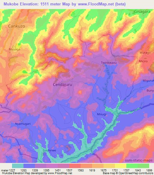Mukobe,Burundi Elevation Map
