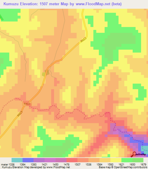 Kumuzu,Burundi Elevation Map