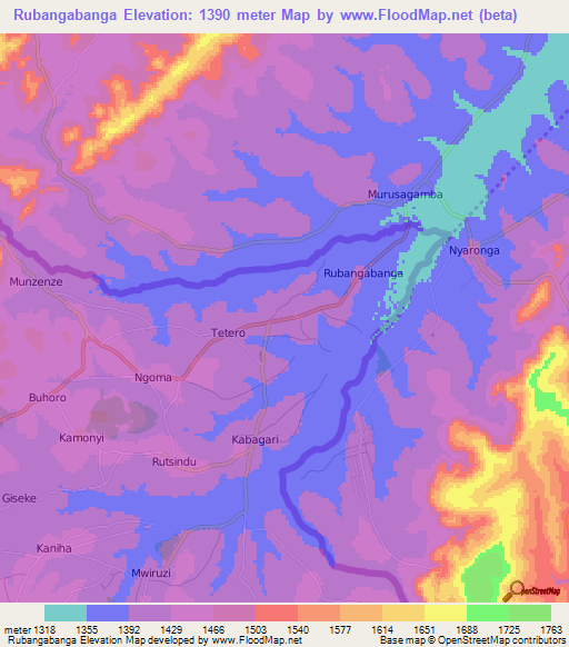 Rubangabanga,Burundi Elevation Map