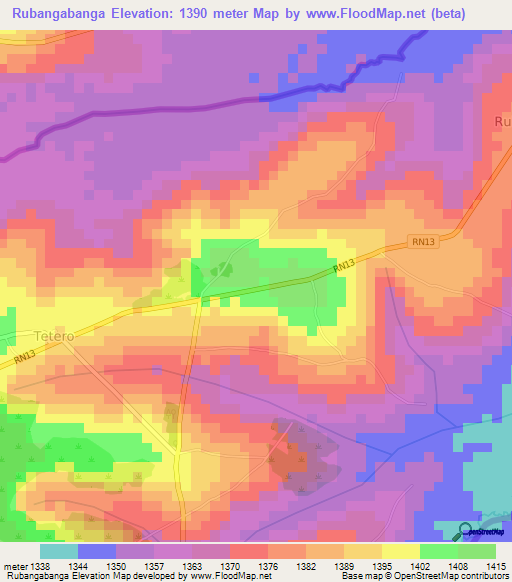 Rubangabanga,Burundi Elevation Map