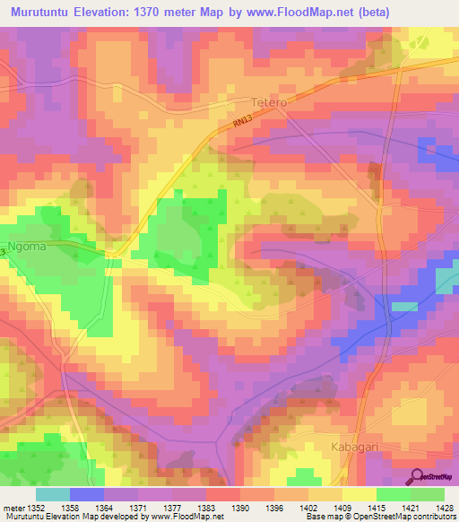 Murutuntu,Burundi Elevation Map