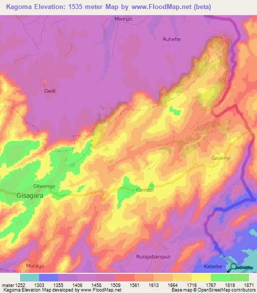 Kagoma,Burundi Elevation Map