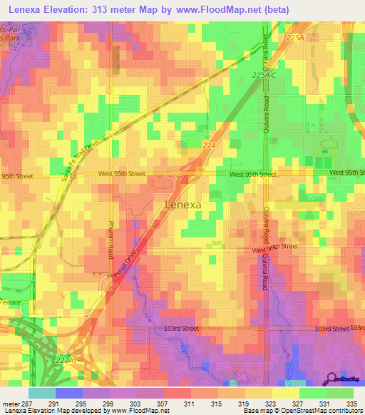 Elevation of Lenexa,US Elevation Map, Topography, Contour