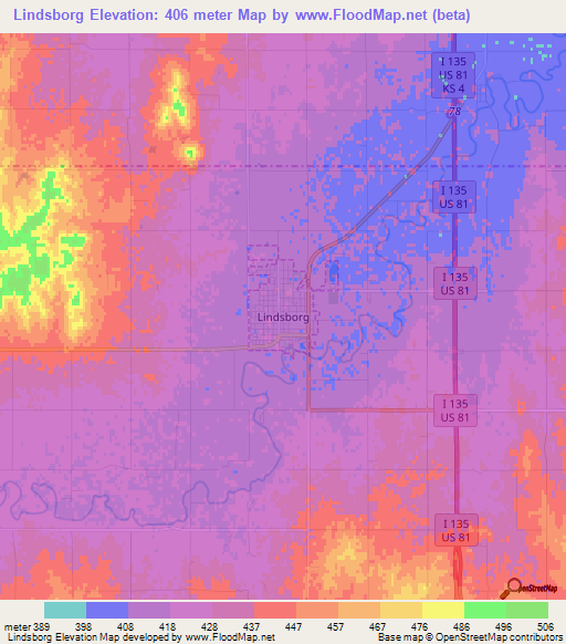 Lindsborg,US Elevation Map
