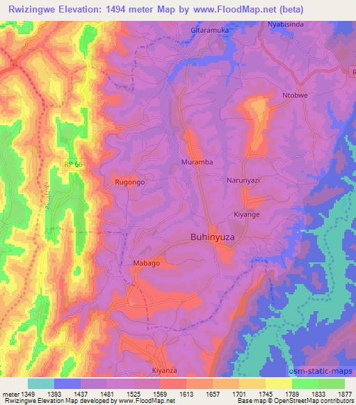 Rwizingwe,Burundi Elevation Map