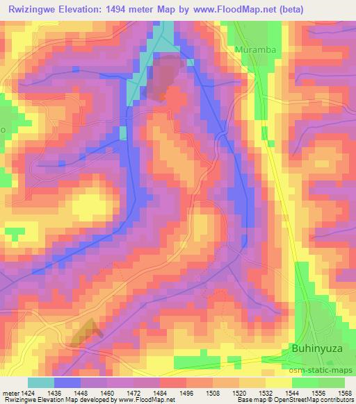 Rwizingwe,Burundi Elevation Map