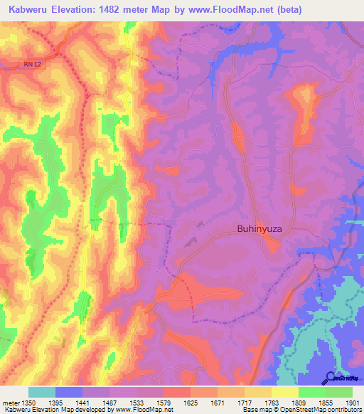Kabweru,Burundi Elevation Map