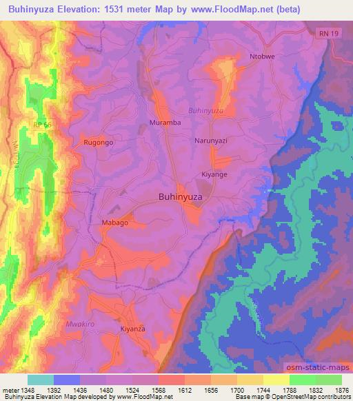 Buhinyuza,Burundi Elevation Map