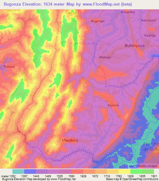 Bugonza,Burundi Elevation Map