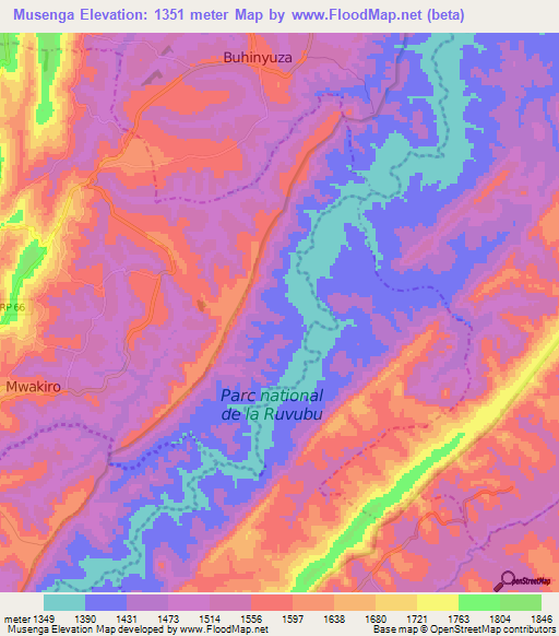 Musenga,Burundi Elevation Map