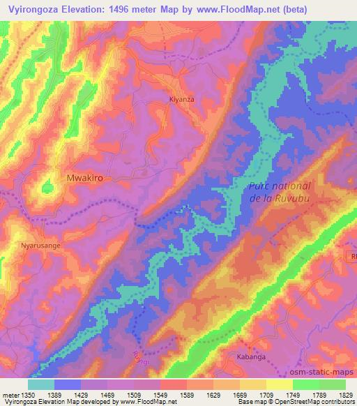 Vyirongoza,Burundi Elevation Map