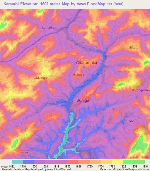 Karambi,Burundi Elevation Map