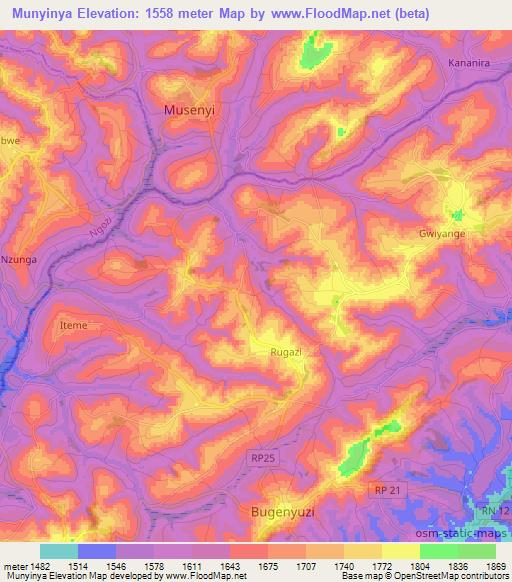 Munyinya,Burundi Elevation Map