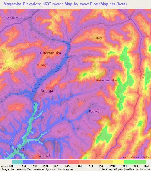 Magamba,Burundi Elevation Map