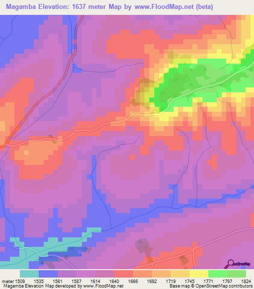 Magamba,Burundi Elevation Map