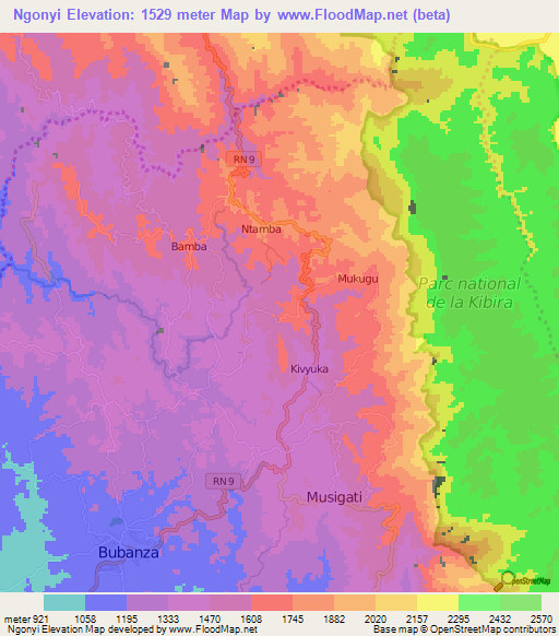 Ngonyi,Burundi Elevation Map
