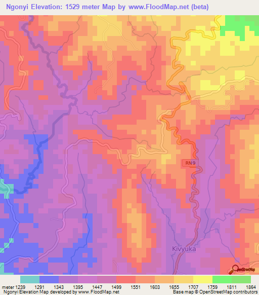 Ngonyi,Burundi Elevation Map