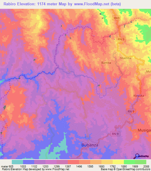 Rabiro,Burundi Elevation Map