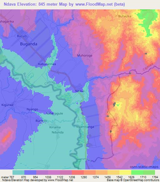 Ndava,Burundi Elevation Map
