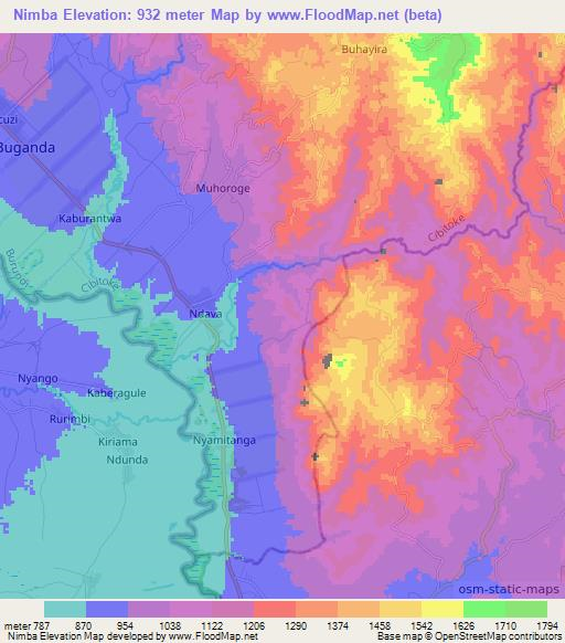 Nimba,Burundi Elevation Map
