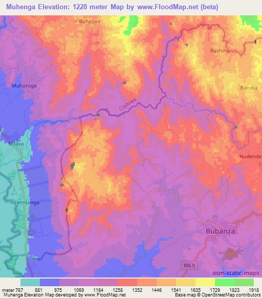 Muhenga,Burundi Elevation Map
