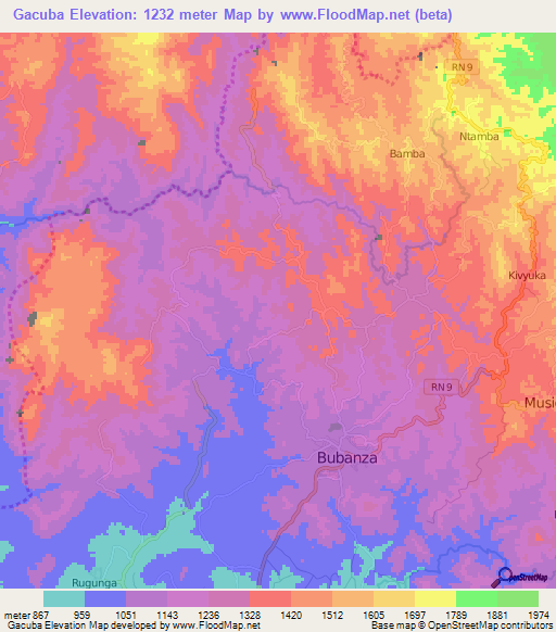 Gacuba,Burundi Elevation Map