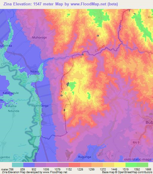 Zina,Burundi Elevation Map