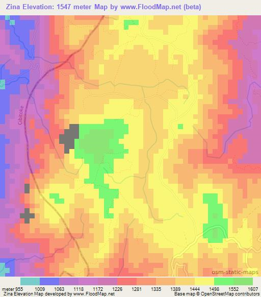 Zina,Burundi Elevation Map