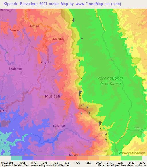 Kigandu,Burundi Elevation Map