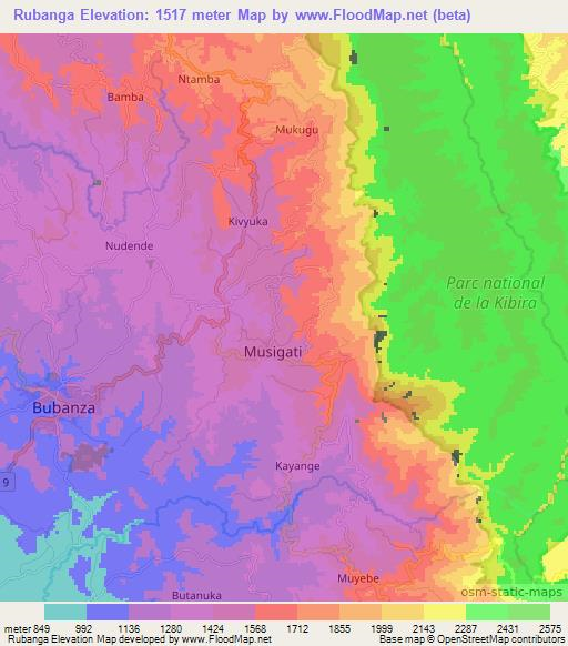 Rubanga,Burundi Elevation Map