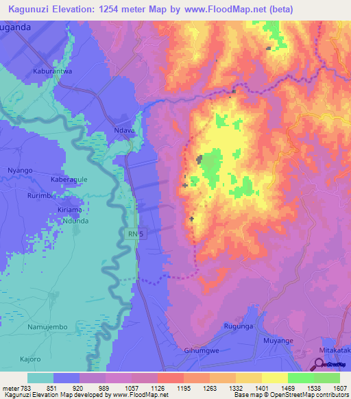 Kagunuzi,Burundi Elevation Map