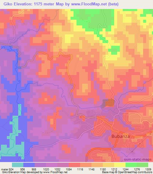 Giko,Burundi Elevation Map
