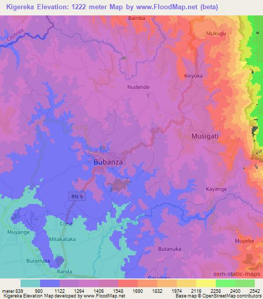 Kigereka,Burundi Elevation Map