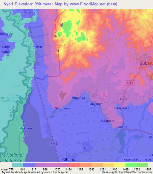 Nyari,Burundi Elevation Map