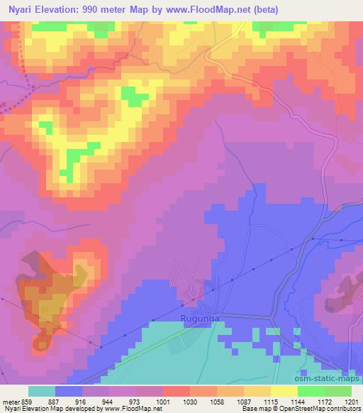 Nyari,Burundi Elevation Map