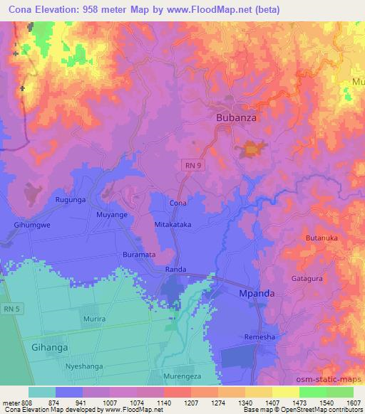 Cona,Burundi Elevation Map