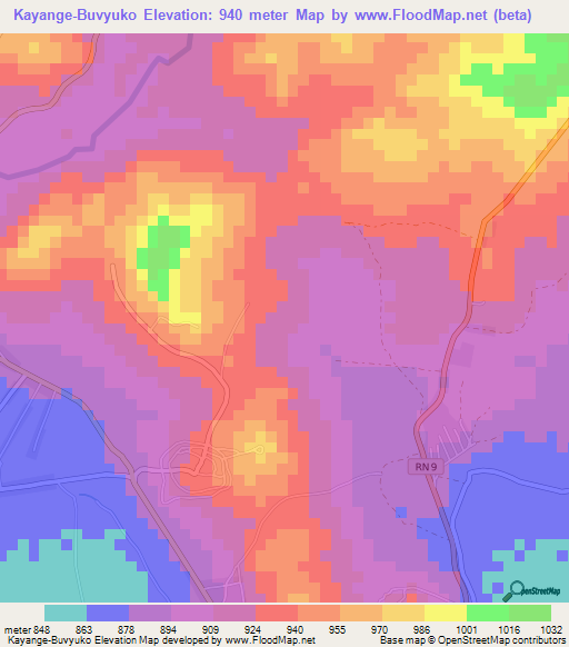 Kayange-Buvyuko,Burundi Elevation Map